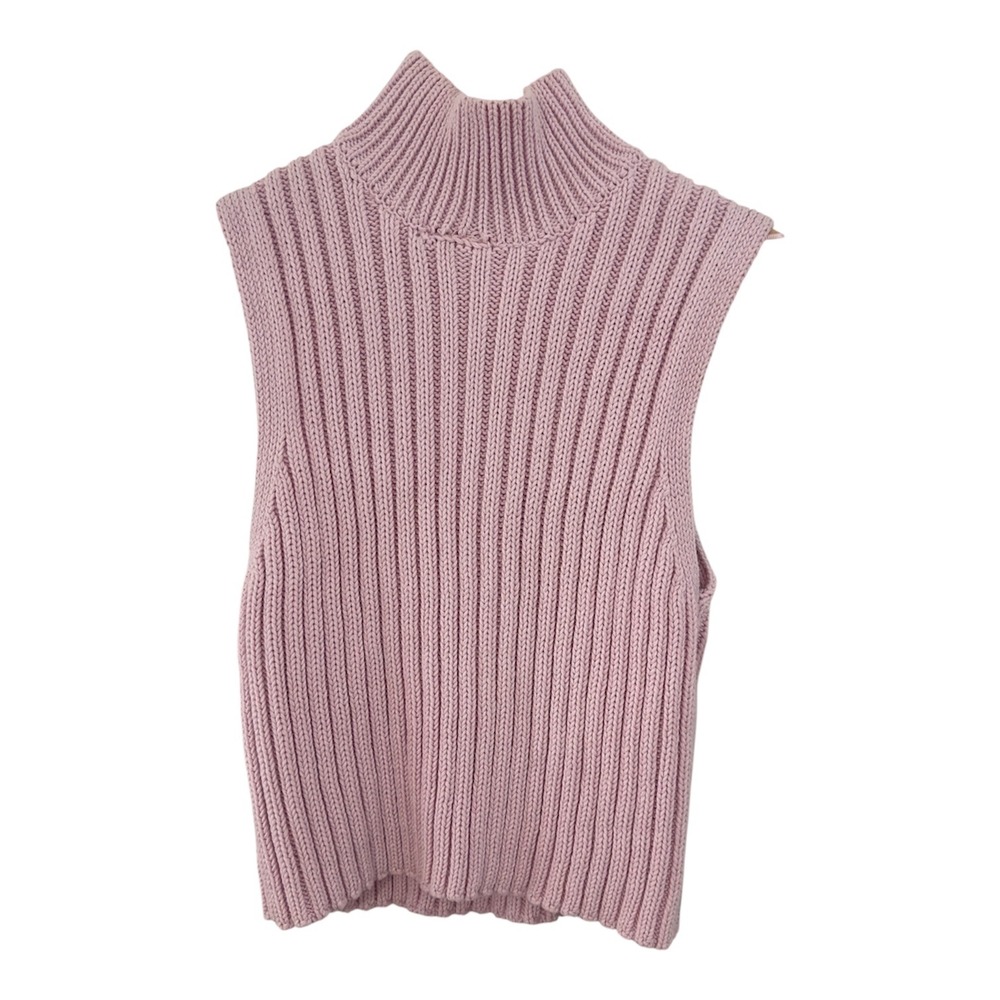 Zara Pink Ribbed Knit Mock Neck Sleeveless Cotton Sweater Top Womens Small